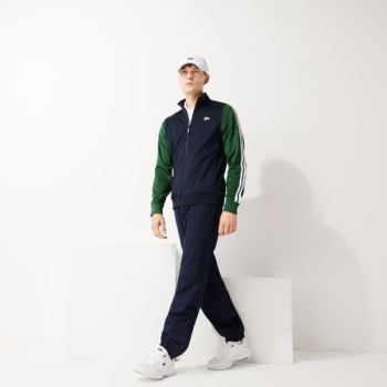 Lacoste SPORT Two-Tone Technical Piqué Zip Sweatshirt Pánské - Mikiny Tmavě Blankyt Blankyt / Zelene